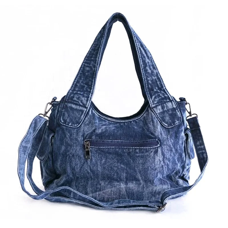 Shoulder Bag Jeans Fashion Denim Women Diamonds Tassel Weave Rivet Tote Bag Purses and Handbags Hobo Bag Ladies Messenger Casual