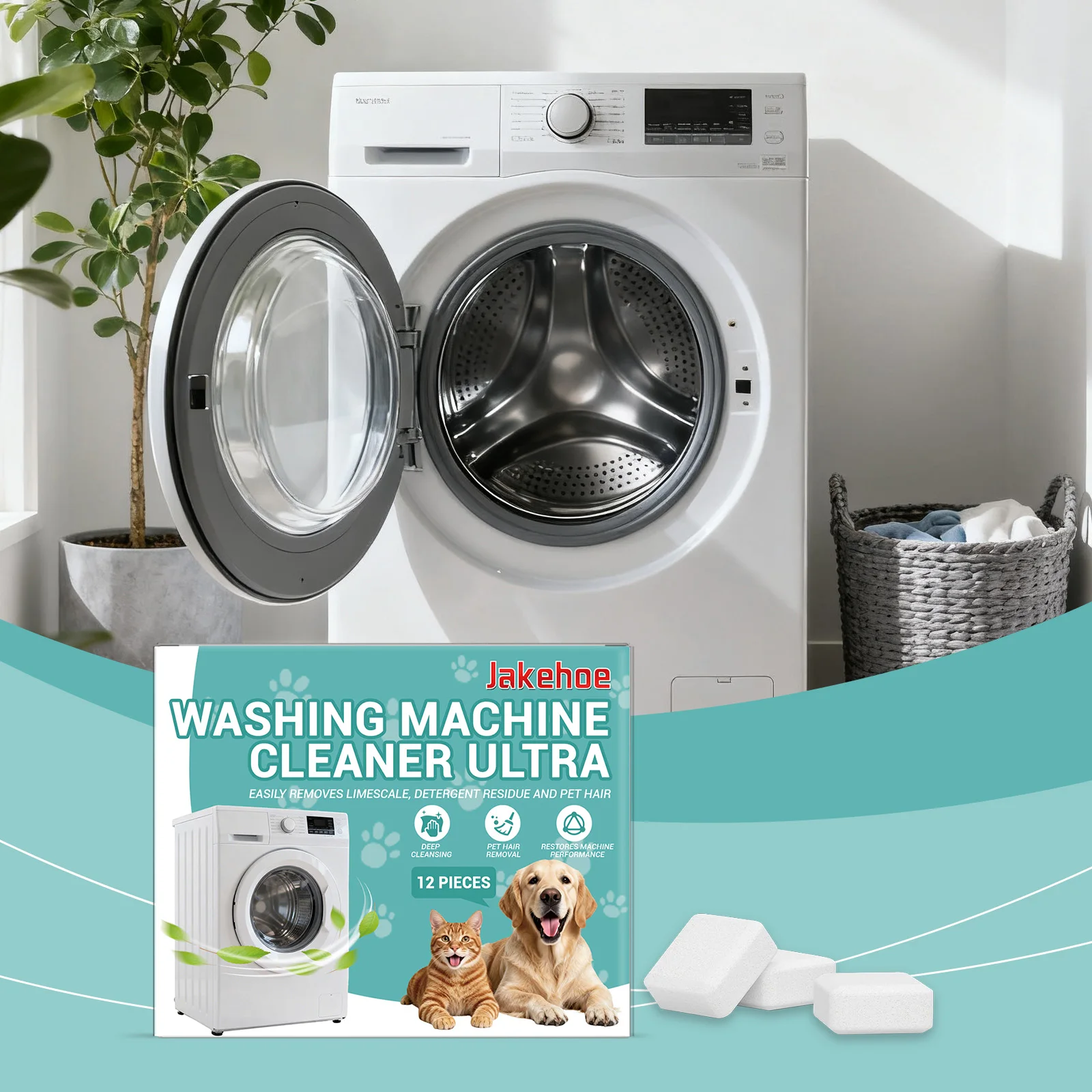 

Washing Machine Dirt Remover Tablets - Gentle for Home Front-Load Washers, Aids Scale Removal & Extending Machine Life