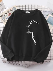 Simple Strokes Of Cat Pet Print Hoody Womens Shoulder Drop All-match Hoodies simple S-XXL Hoodie Street Quality Clothing Female