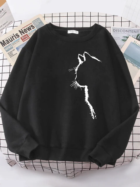 Simple Strokes Of Cat Pet Print Hoody Womens Shoulder Drop All-match Hoodies simple S-XXL Hoodie Street Quality Odzież Damska