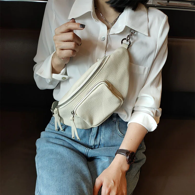 2024 new one-shoulder Genuine leather waist pack Fashion All-match Small bag High quality trend cowhide chest bag crossbody bag