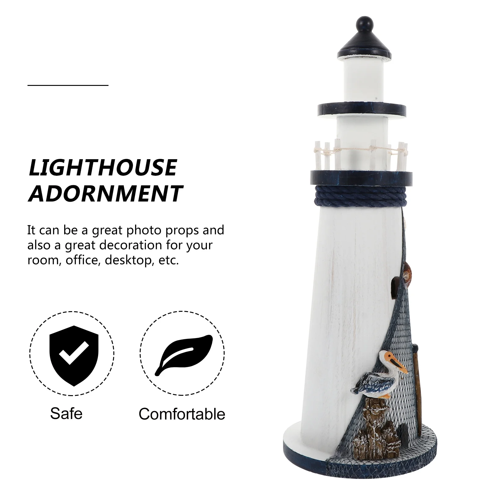 

Mediterranean Style Wooden Lighthouse Ornament Adornment for Home Office Desktop Decoration Ocean Lighthouse Decor