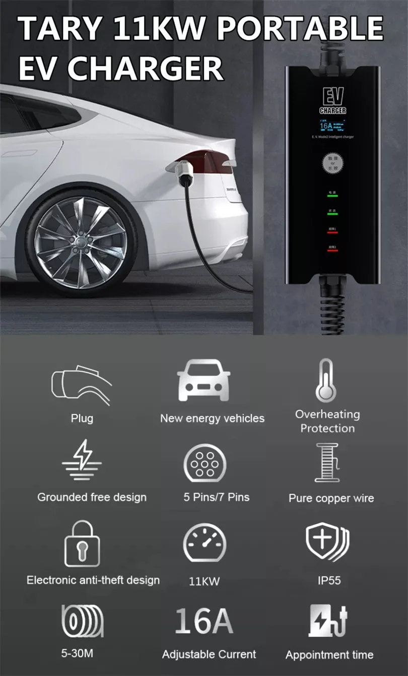 Screen Display 16A3P GBT CEE A - Type 2 Portable Ev Charger 11Kw Cee review and price