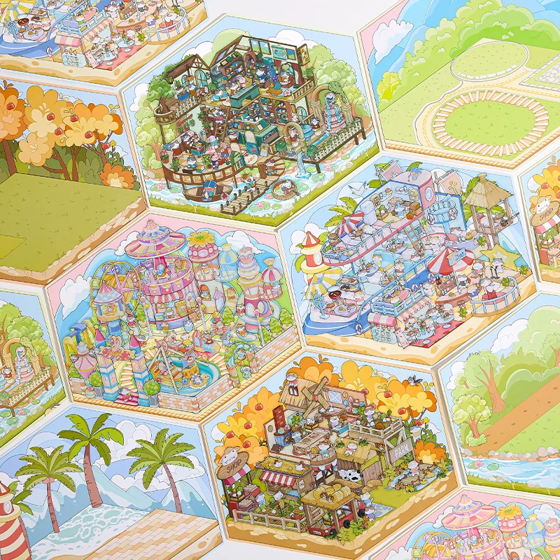 Kawaii 3D Fun Farm Cartoon Animal Theme Landscape Sticker Cabin Scene DIY Toy Game Sticker Festival Birthday Gift for Gir