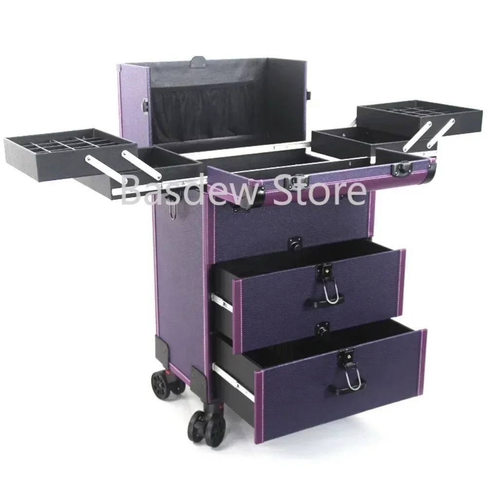 Multifunctional Storage Toolbox for Eyelash and Nail Embroidery Large Capacity Multi-layer Professional Trolley Makeup Box