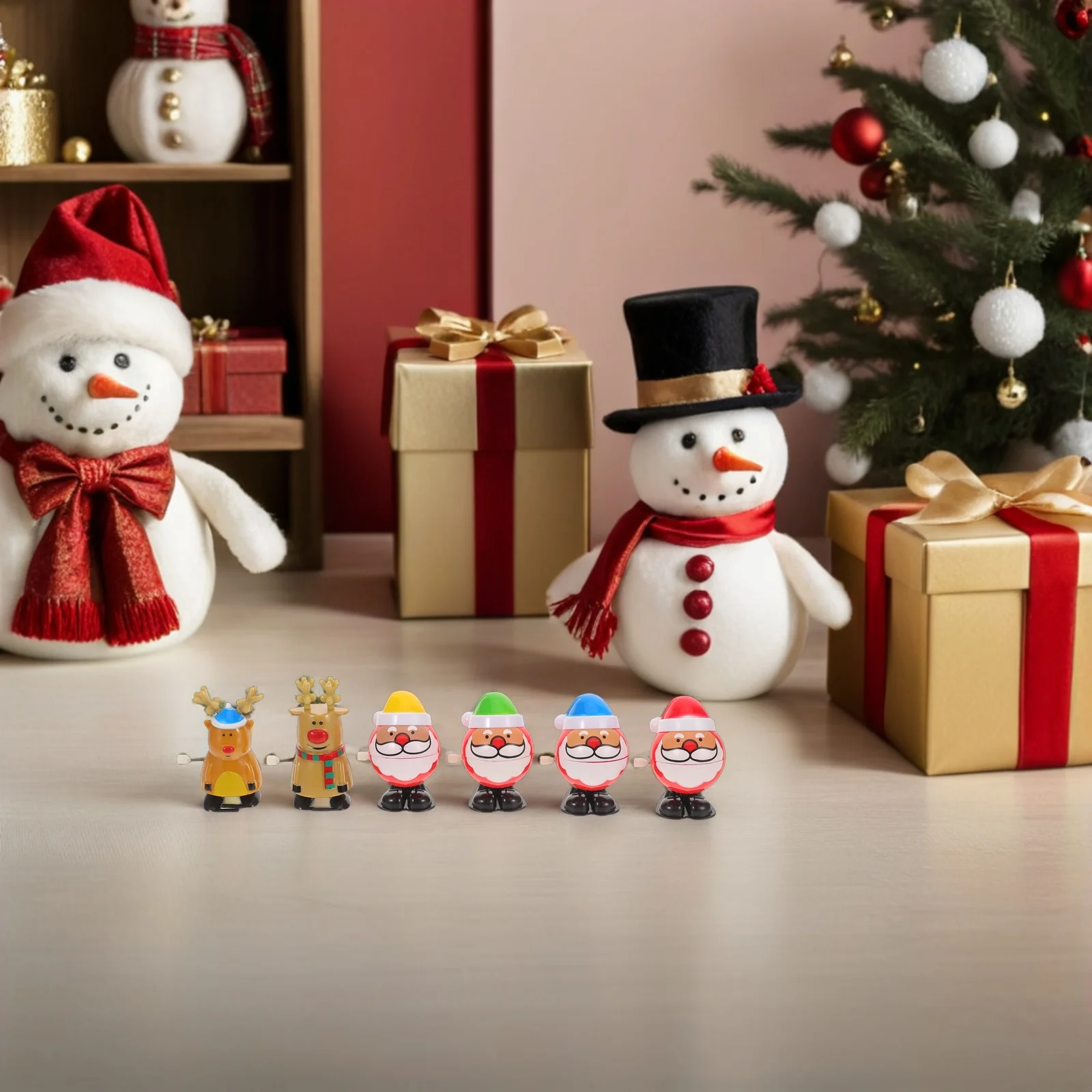 6 pçs natal acabar rena andando figuras de relógio favores festa novidade portátil crianças decoração do feriado