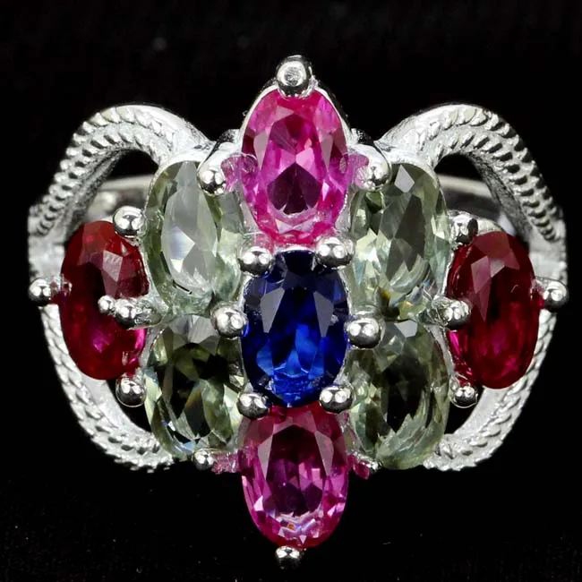 

Buy 4 Get 1 Free 20x20mm Multi Color 6.4g Pink Sapphire Green Amethyst Blue Sapphire Real 925 Solid Sterling Silver Rings