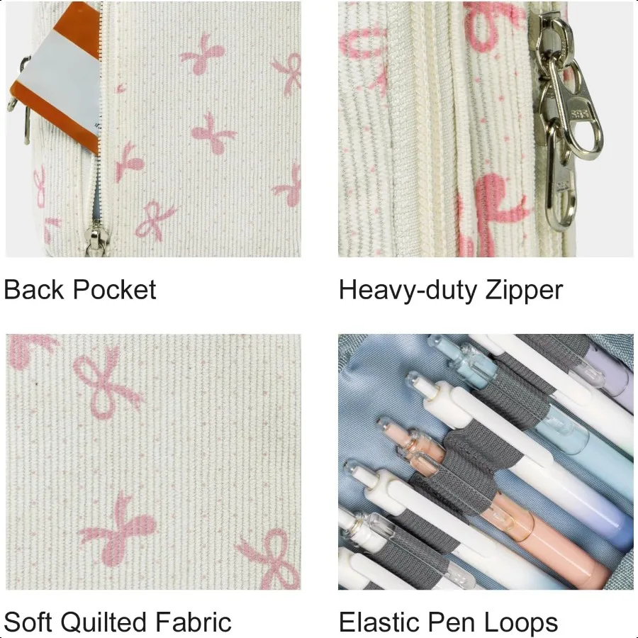 กล่องดินสอน่า LEDAOU น่ารัก มีซิป จุดินสอได้เยอะ  กระเป๋าใส่ดินสอน่าสำหรับนักเรียนหญิงและชาย ลายโบว์สีชมพู