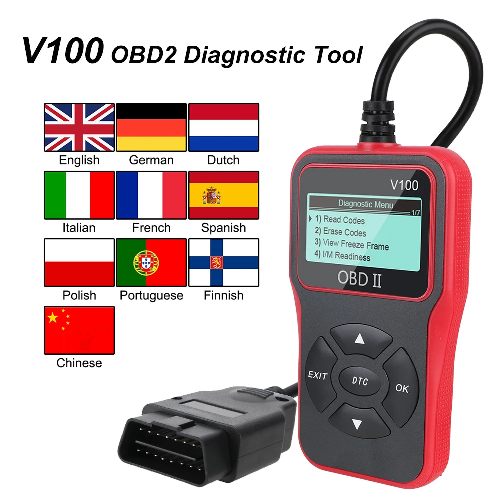 

OBDII EOBD V100 Автомобильные диагностические инструменты OBD 2 сканер универсальный 16-контактный OBD2 считыватель кодов цифровой дисплей