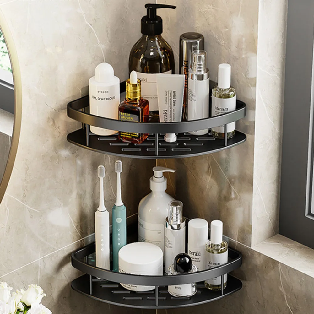 1-2PCS Bathroom Corner Shelf Cosmetics Rack No Drill Space Aluminum Shower Storage Rack Bathroom Organizer