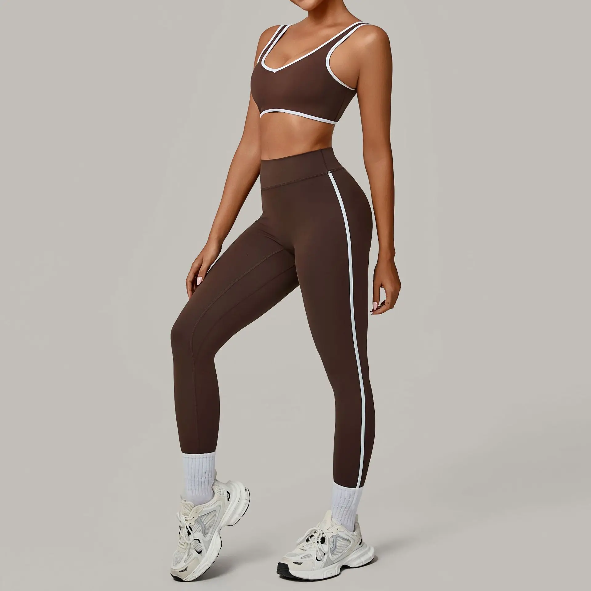 

High Impact Padded Push Up Yoga Bra + Seamless Leggings Sets Women's 2 Pieces Gym Tracksuit Fitness Sports Bra Workout Pant Sets