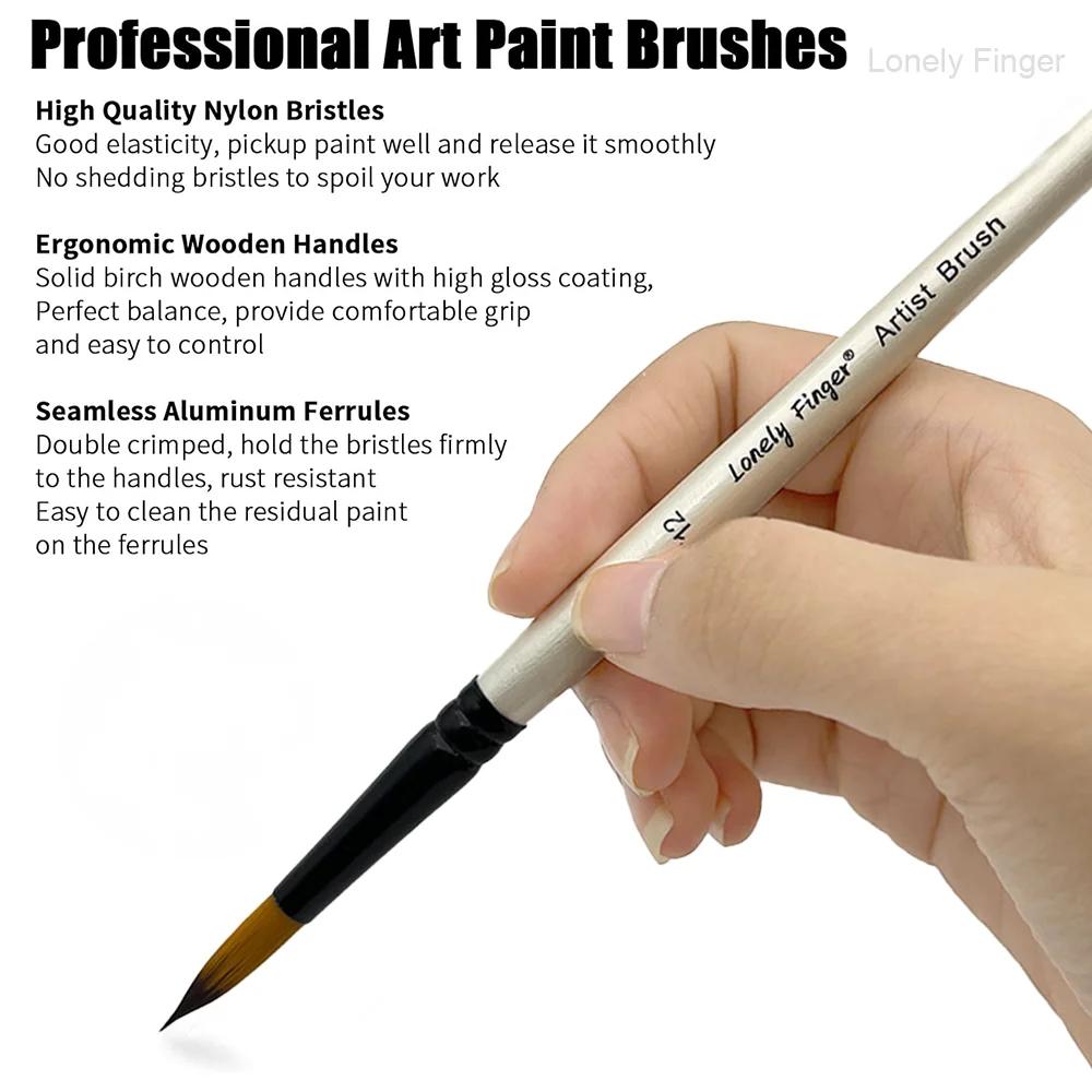 مجموعة 6 قطع من فرش الطلاء الفنية، فرش صناعية مستديرة للألوان المائية والأكريليك والغواش والرسم الزيتي والحرف اليدوية - جودة احترافية