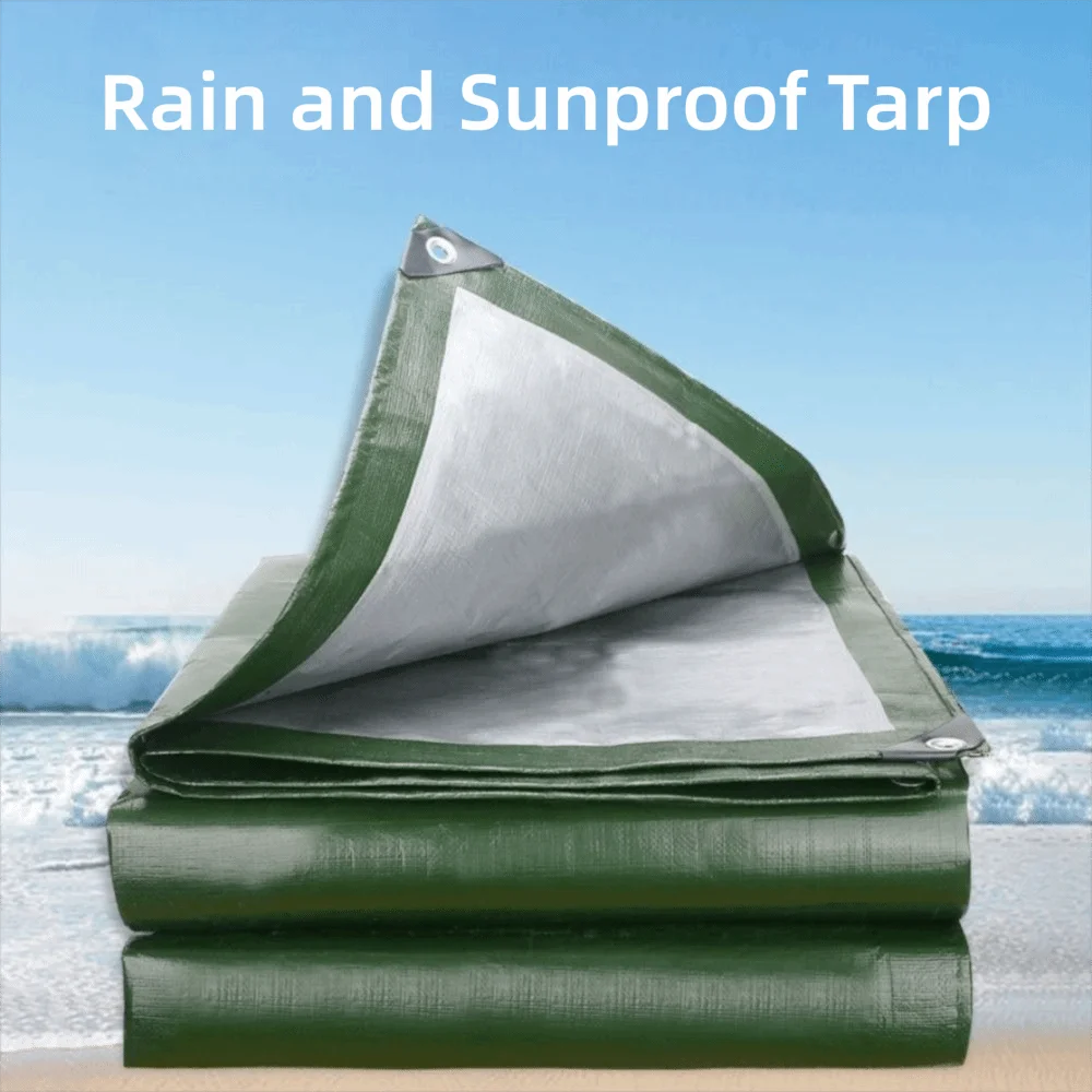 Waterproof Coating Waterproof Tarpaulin Reinforced Edge Grommet Eyelets Rain Cover Canopy UV Resistant Green Color