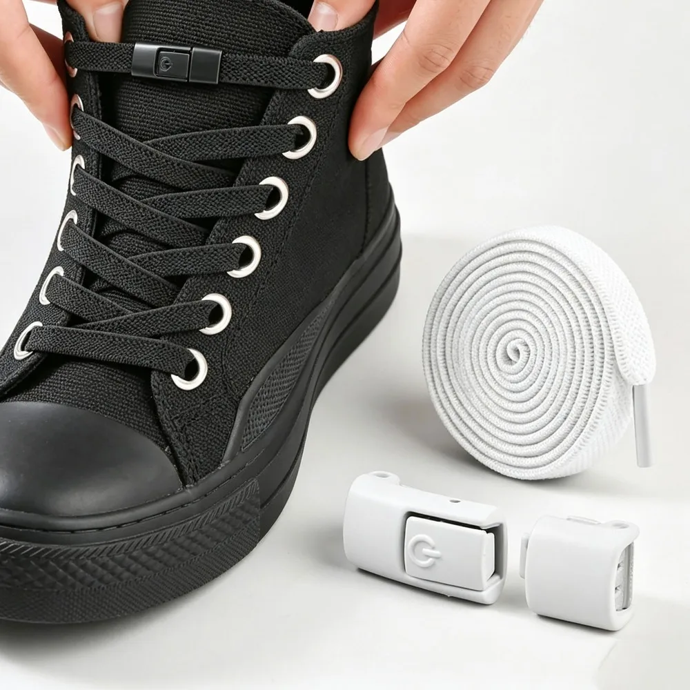 8mm Widened Flat No‑Tie Shoelaces, Press‑Lock Elastic Replacement Laces for Sneakers, Suitable for Kids & Adults