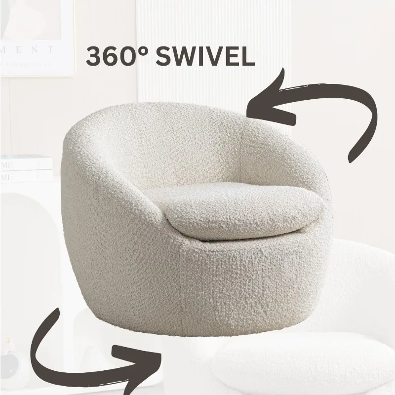 Luzern Modern Teddy Boucle Fabric Chair, 360° Swivel, White