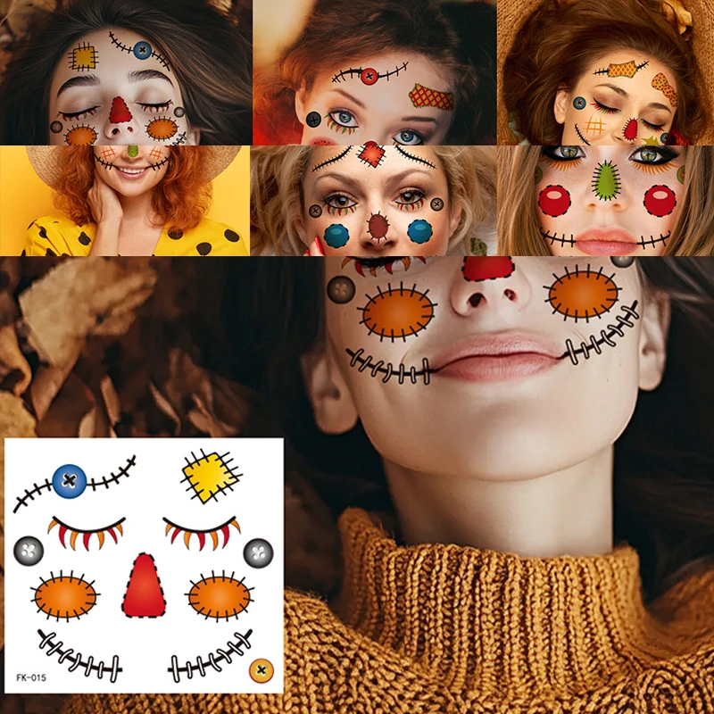 Halloween Day of the Dead Facial Makeup Stickers Temporary Face Tattoo Decals for Men And Women Dress up Party Tattoos