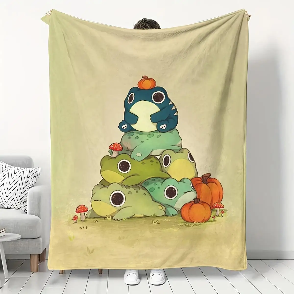 Cute cartoon frog pattern Flannel printed blanket suitable for all seasons suitable for living room office sofa and travel