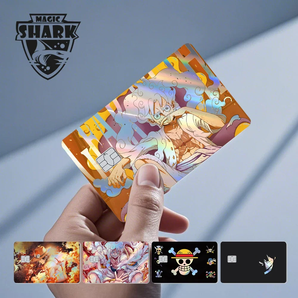 Волшебная акула Луффи Зорро Ace Череп Аномь Голографическая блестящая лазерная наклейка Кожа пленки для кредитной дебетовой карты