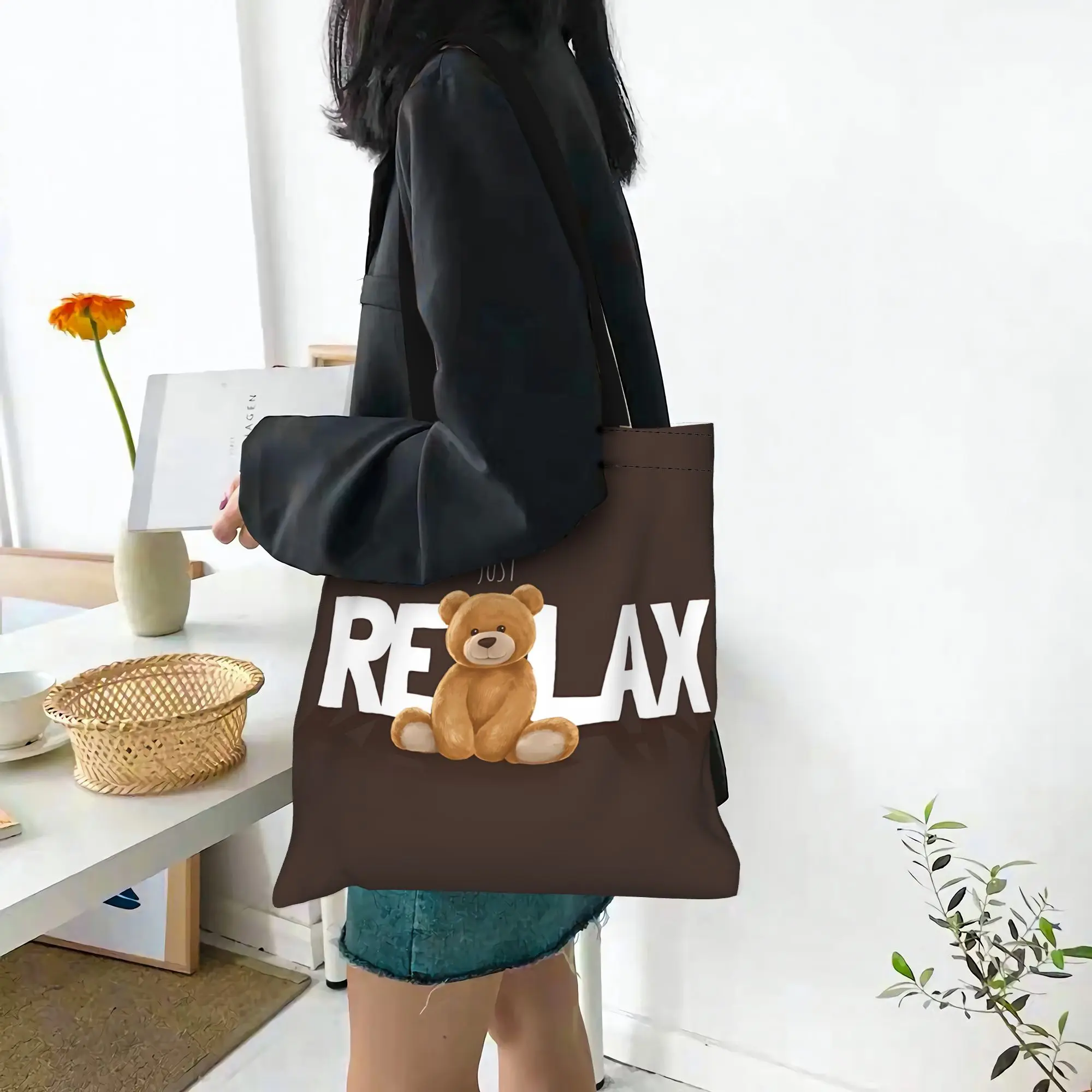 

2026 Shopping Bags back to school Cool Bear Graphic Canvas Canvas Tote Bag Women'S Shoulder Handbag