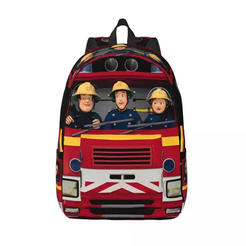 Fireman Sam Teenage Backpack with Pocket Firefighter Printed Student Work Daypack for Men Women College Shoulder Bag