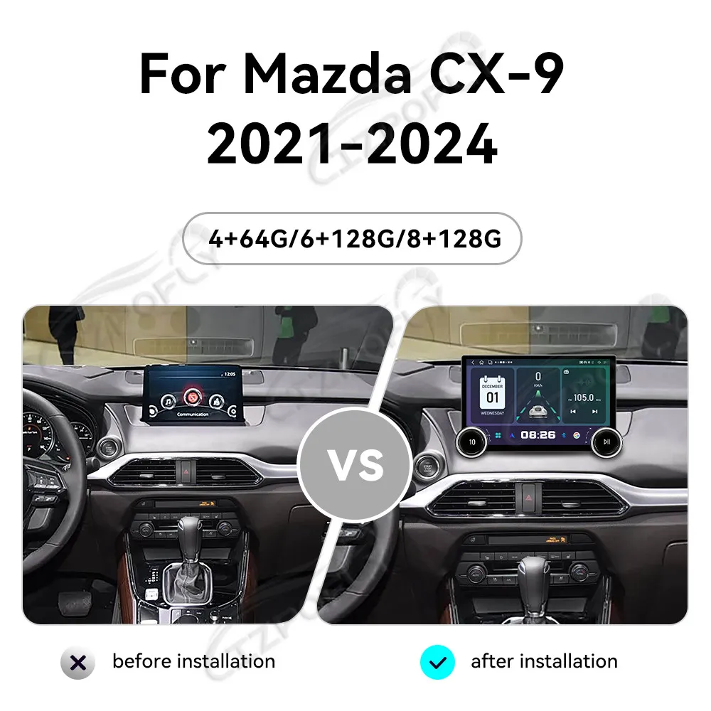 

Автомагнитола Lizpofly Upgrade 11.5 дюймов для Mazda CX-9 2021–2024 с беспроводными Carplay и Android Auto, сенсорным экраном и GPS-навигацией