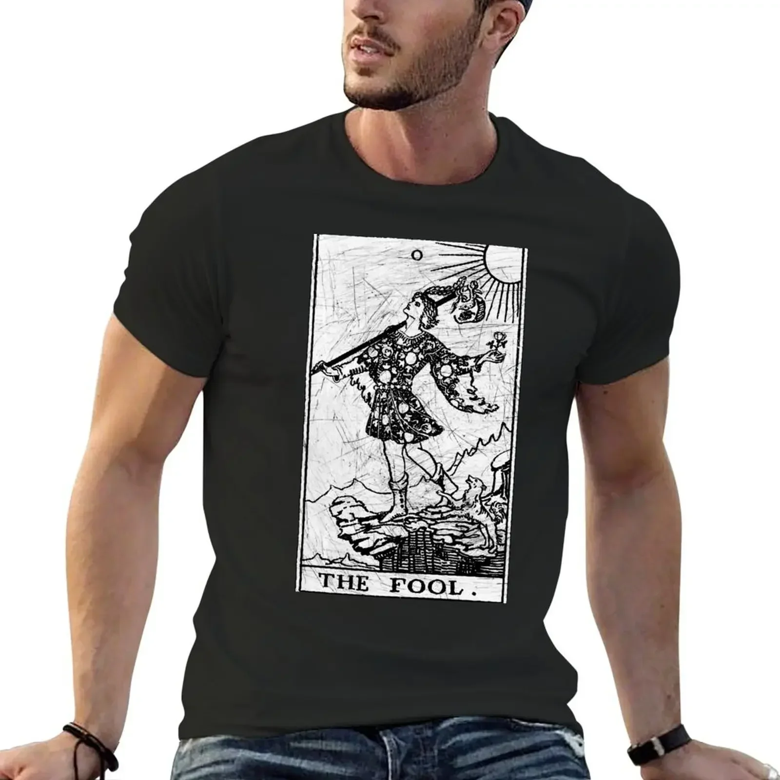 The Fool Tarot Card Major Arcana fortune telling occult T-Shirt heavyweight shirts graphic tee hot sale fitted t shirts for men