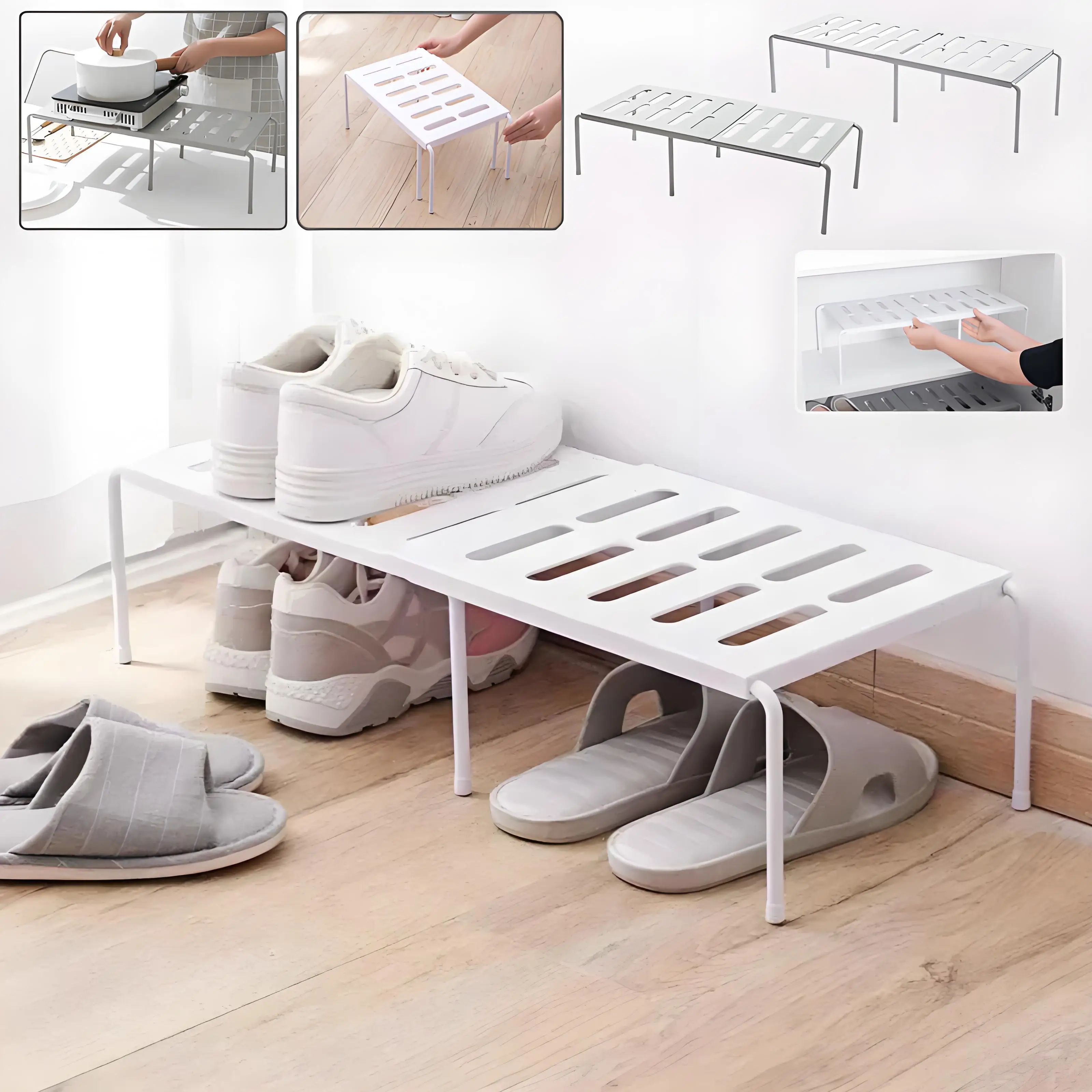 

White Grey ABS Extensible Shoe Rack Storage Shelf Shoe Organizer Holder Under Sink Storage Rack Cabinet Organizer Household 신발걸이