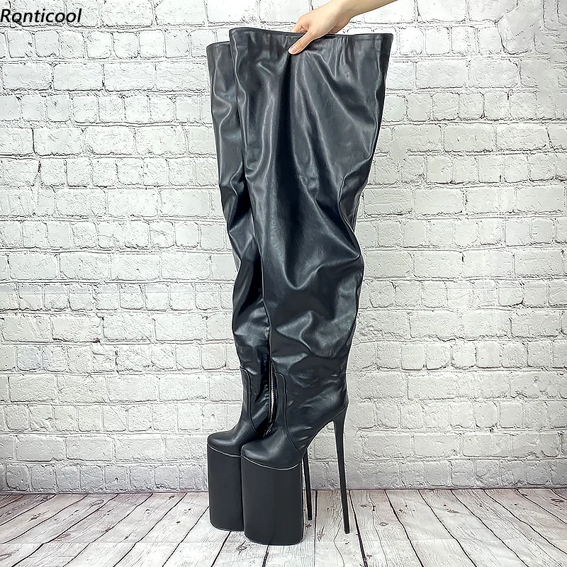 Ronticool Handmade Women Winter Over The Knee Boots 30 Cm Stiletto Heels Round Toe Cosplay Black Club Shoes Women Us Size 7-15
