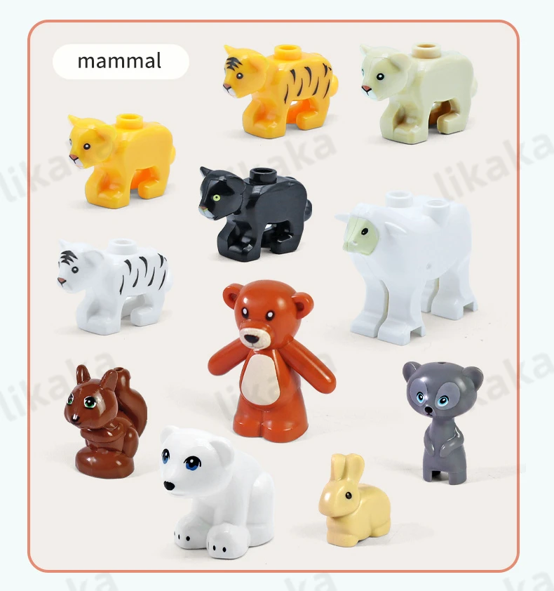 10PCS Animals Blocks Toys MOC Leopard Bear Cow Bird Model Building Blocks Set Compatible Mini Bricks DIY Toys for Children Gift