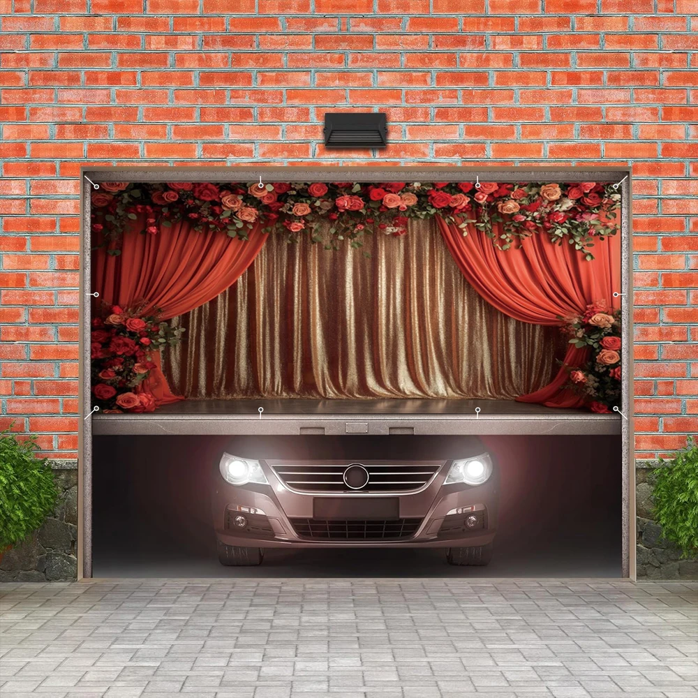 Yeele Stage Red Curtain Garage Door Background Star Flash Movie Night Garage Wall Frame For Home Outdoor Courtyard Decoration