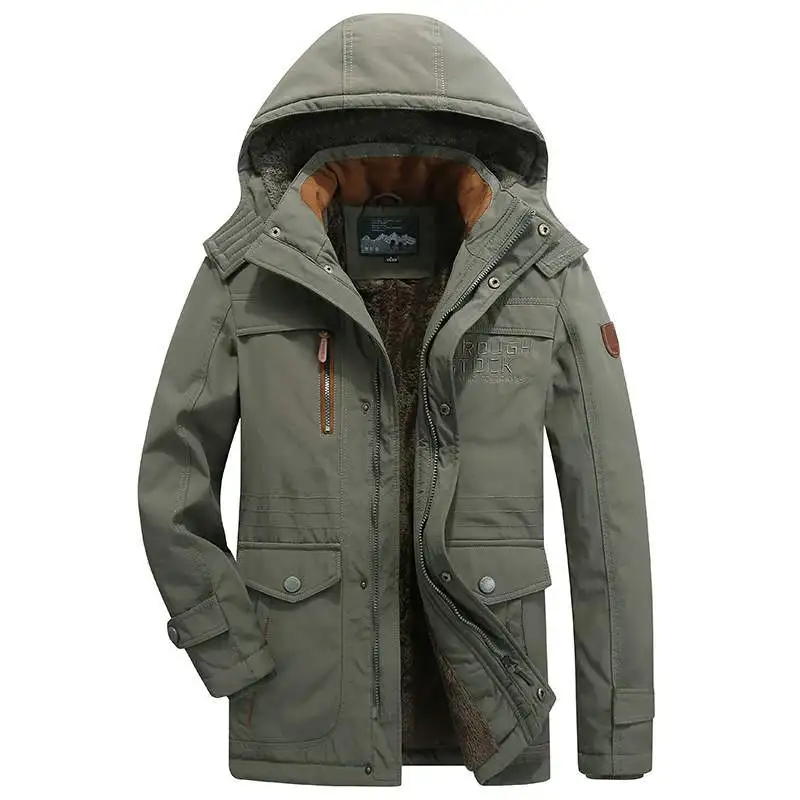 

Men's Thiened Fce Lined Cotton Jaet Winter Casual Loose Long Sle Anti-Cold Coat Multiple kets Zipper Closure