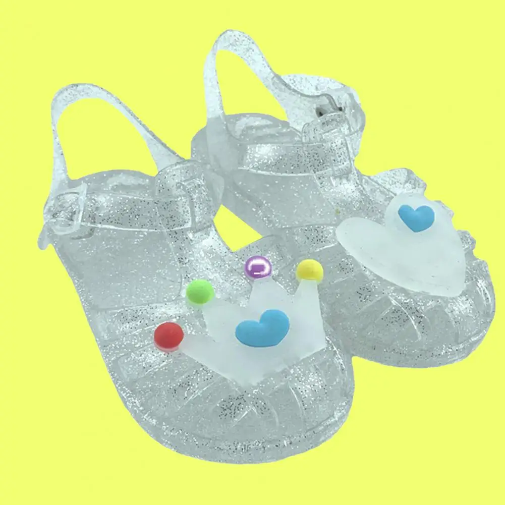 New Child Sandal Cute Girl Boy Beach Cave Shoe Transparent Glitter Jelly Crystal Kid Princes Shoe Breathable Roman Beach Sandal