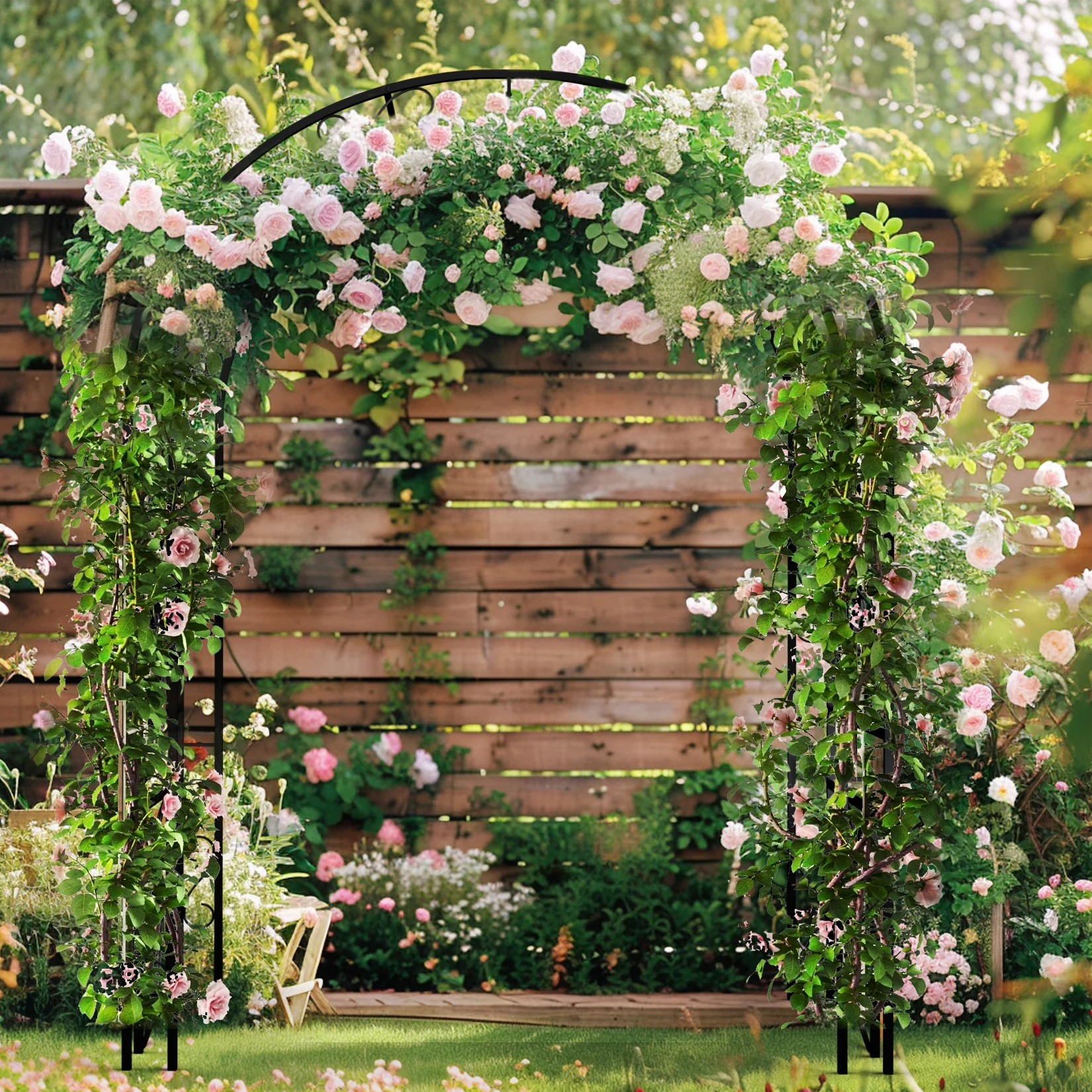 Metal Garden Arch Trellis Decorative Outdoor Arbour Archway Wedding Arch Frame for Paths Entrances Climbing Plants