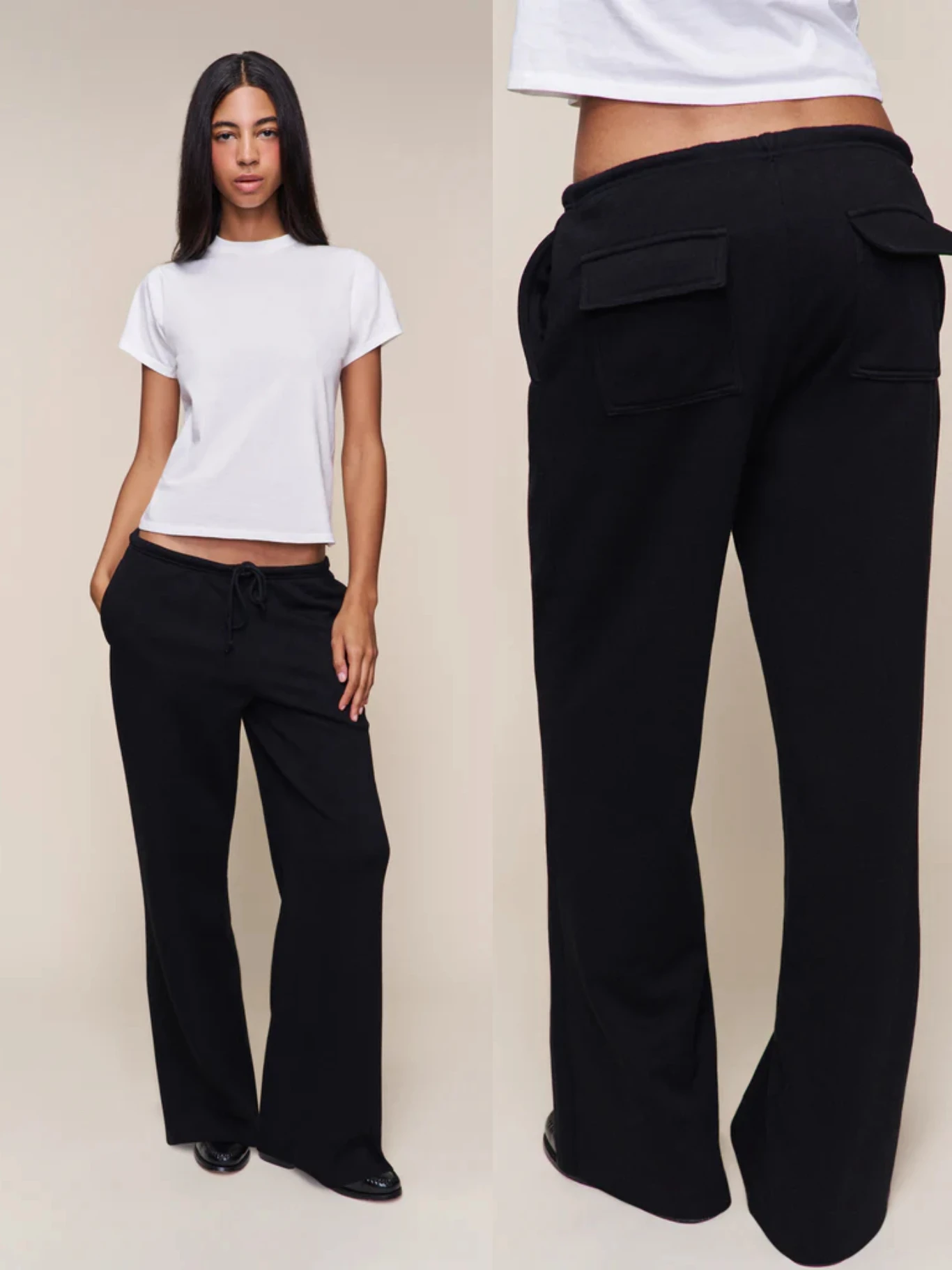 

Guizi Black Autumn and Winter Long Wide-Leg Sweatpants, Elastic Waist Floor-Length Casual Pants, Pure Cotton Lining with Brushed Material, Double Pocket Design, Warm Sports Pants