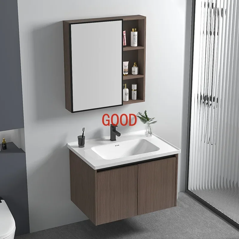 Black Walnut Wood Color Aluminum Bathroom Cabinet Vanity with Samrt Mirror Cabinet Bathroom Sink Washbasin Bathroom Furniture