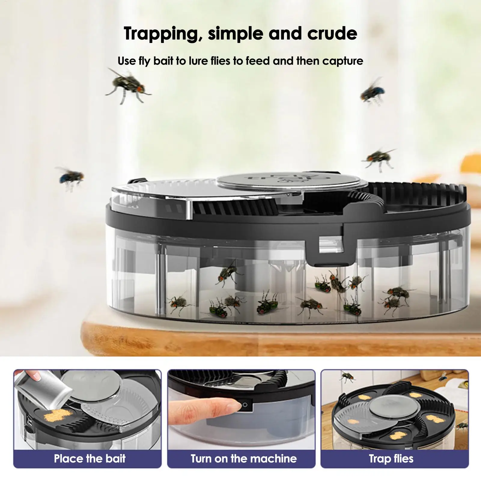 Automatic Fly Catcher USB Rechargeable Flycatcher Household Home Kitchen Rotating Flytrap Quiet Removable Insect Pests Catcher