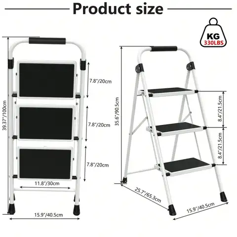3 Step Ladder Folding Step Stool With AntiSlip Pedal 330lbs Capacity Sturdy Steel Portable Heavy Duty Step Stool For Home