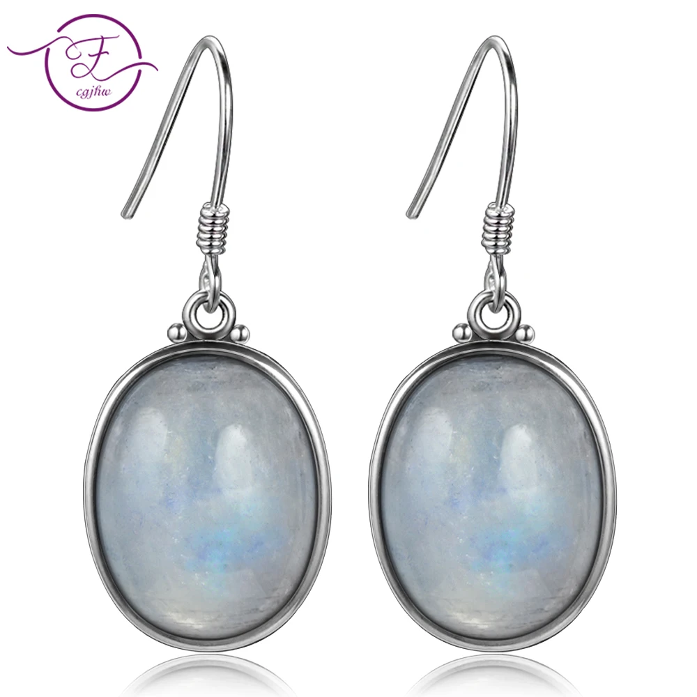 

Silver Earrings 10X14MM Large Oval Natural Moonstone Elegant Simple Pendant Earrings Wholesale Engagement Part