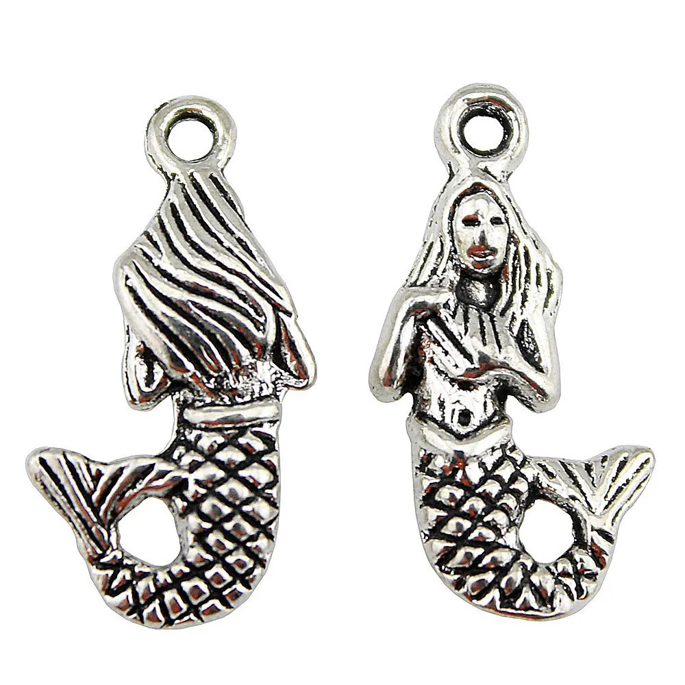 10pcs/lot 22x12mm Mermaid Charms For Jewelry Making Antique Silver Color 0.87x0.47inch