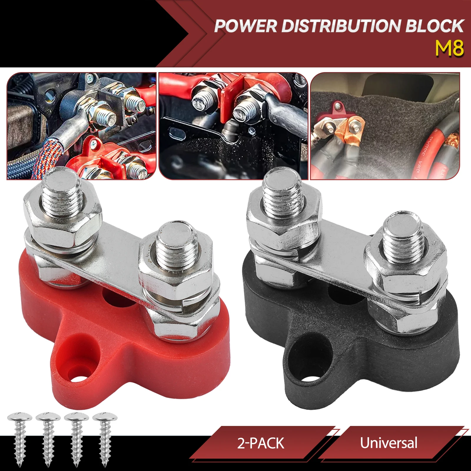 

2x 5/16" M8 48V Terminal Block Stud Junction Block Bus Bar Insulated Dual Power Distribution Stud for Marine Car Trailer RV Boat