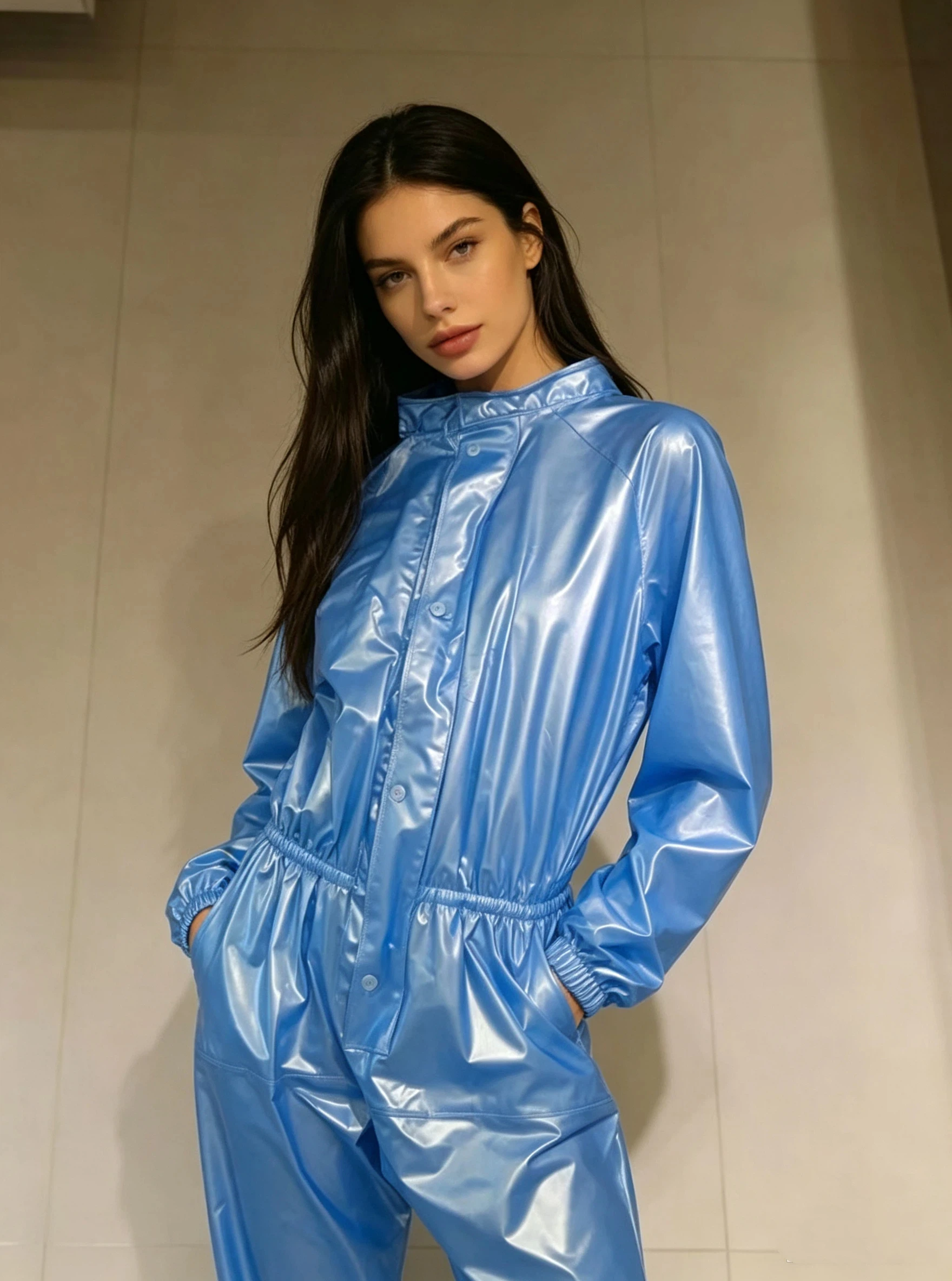 Damen-Plastikanzug, PVC-Anzug, Schweißabsorbierender Kapuzenpullover, Wasserdichter Regenanzug, Clubwear, Cosplay, Party, Bühnenkostüm 2026 – Detail 3