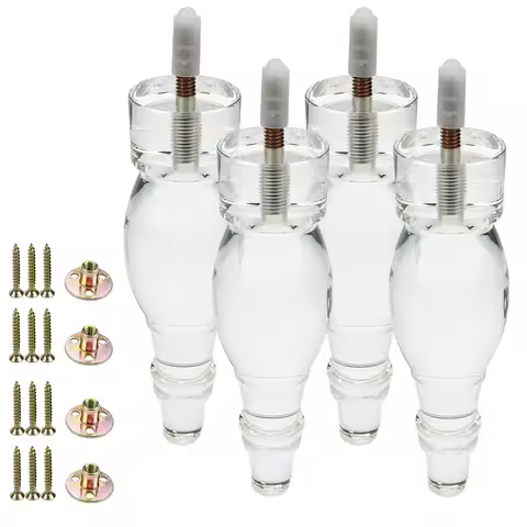 Clear Acrylic Furniture Legs, 7 Inch Height Lucite Sofa Feet with M10 Hanger Bolt amp Flange Nut, Modern Cabinet Risers for Tabl