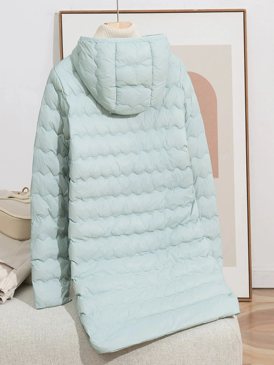 Schinteon feminino leve 90% pato branco para baixo jaqueta longa com capuz casual outono inverno alta qualidade outwear casaco 2025 novo