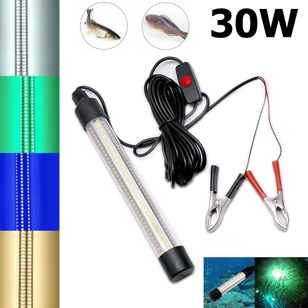 

Luminous LED Underwater Fishing Light 30W 2200LM Green Blue Cool/Warm White IP68 Waterproof Sea Fish Attracting Lamp 12V 24V