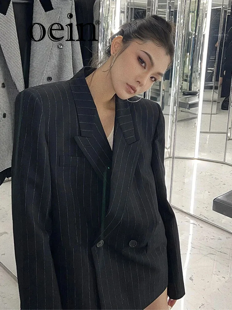 

[oein] 2024 Autumn Women Black Striped Suit Jacket High-end And Explosive Street Niche Loose Silhouette Casual Top