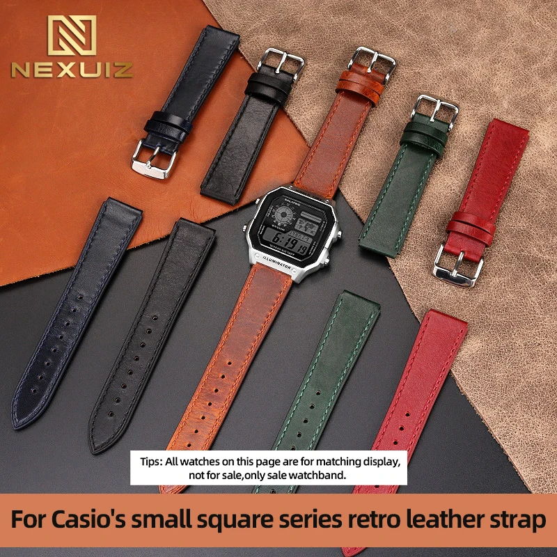 

18mm Convex Interface Leather Watch with Accessories For Casio AE-1200/1300 A158/159/168 SWG-300/400 Watchband Soft Bracelet