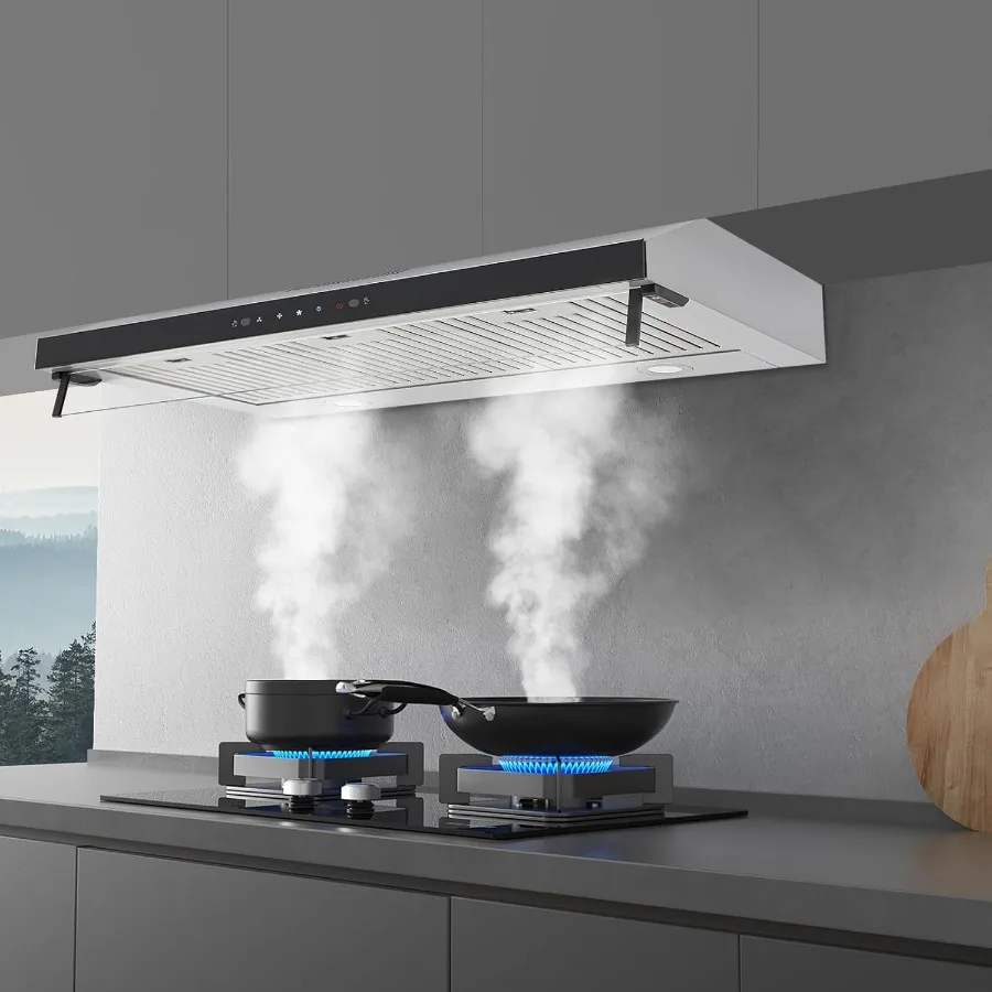 

35 Inch Under Cabinet Range Hood 1200CFM Slim Stainless Steel Kitchen Vent Hood with 3 Speeds Exhaust Fan LED Lights Baffle for