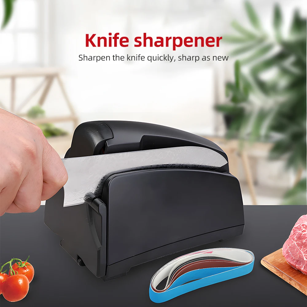 Elektryczna ostrzałka do noży kuchennych z paskiem do ostrzenia 120/320/600/1000 i szczotką do czyszczenia Przenośne narzędzie samochodowe