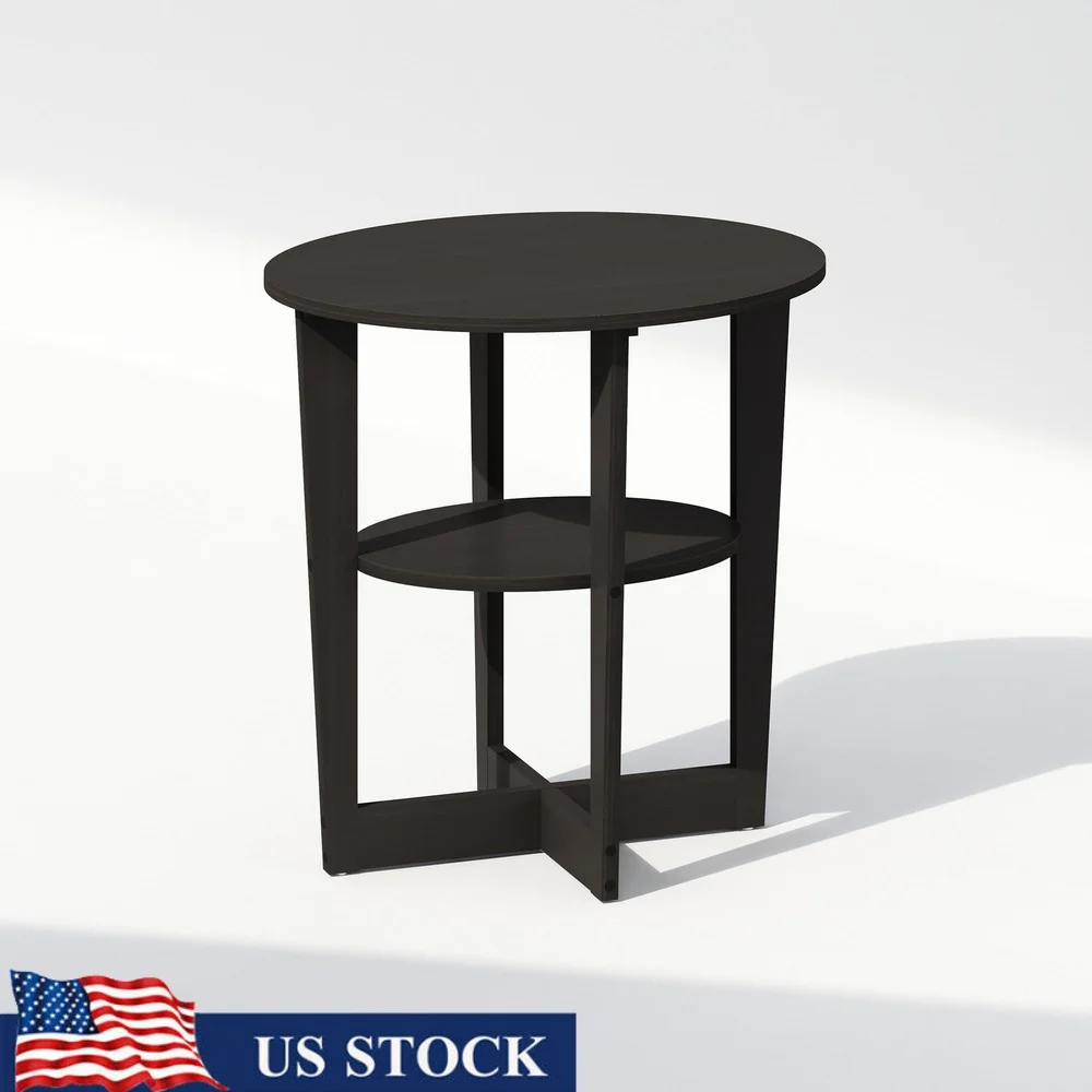 

Oval Nightstand Bedside Table Compact 2-Tier Storage Walnut Minimalist Design Easy Assembly Durable Composite Wood Perfect Small