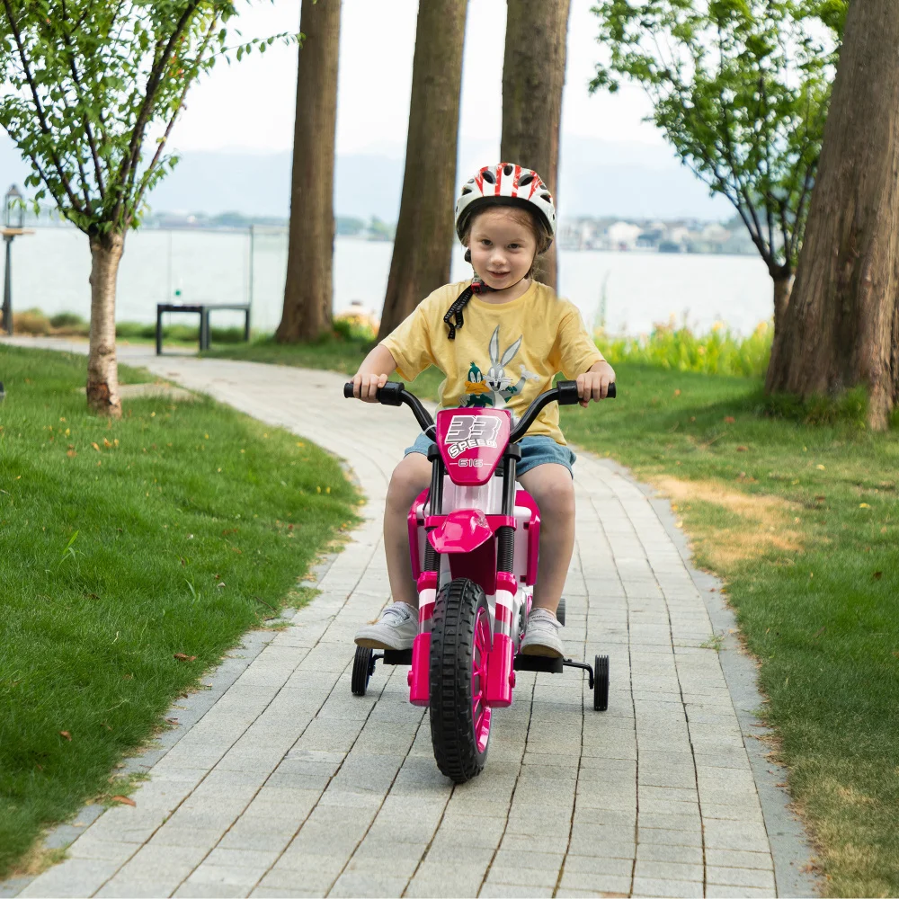 Motocicletta giocattolo per bambini 12V, bici giocattolo con motore elettrico con ruote da allenamento per bambini 3-6, verde